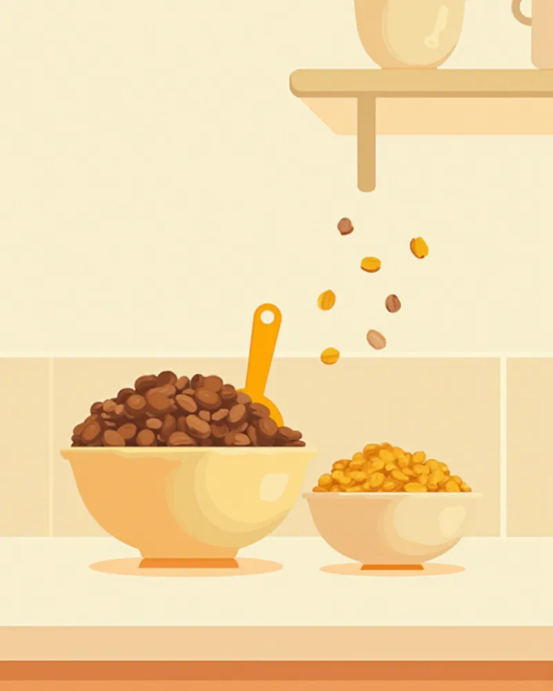 기존 사료와 새 사료를 섞는 모습