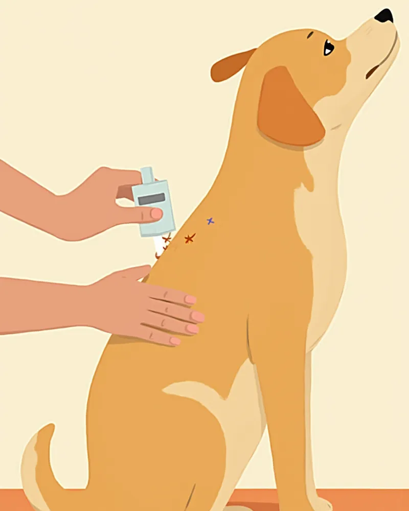 견갑골 사이 피부에 피펫으로 약을 떨어뜨리는 모습