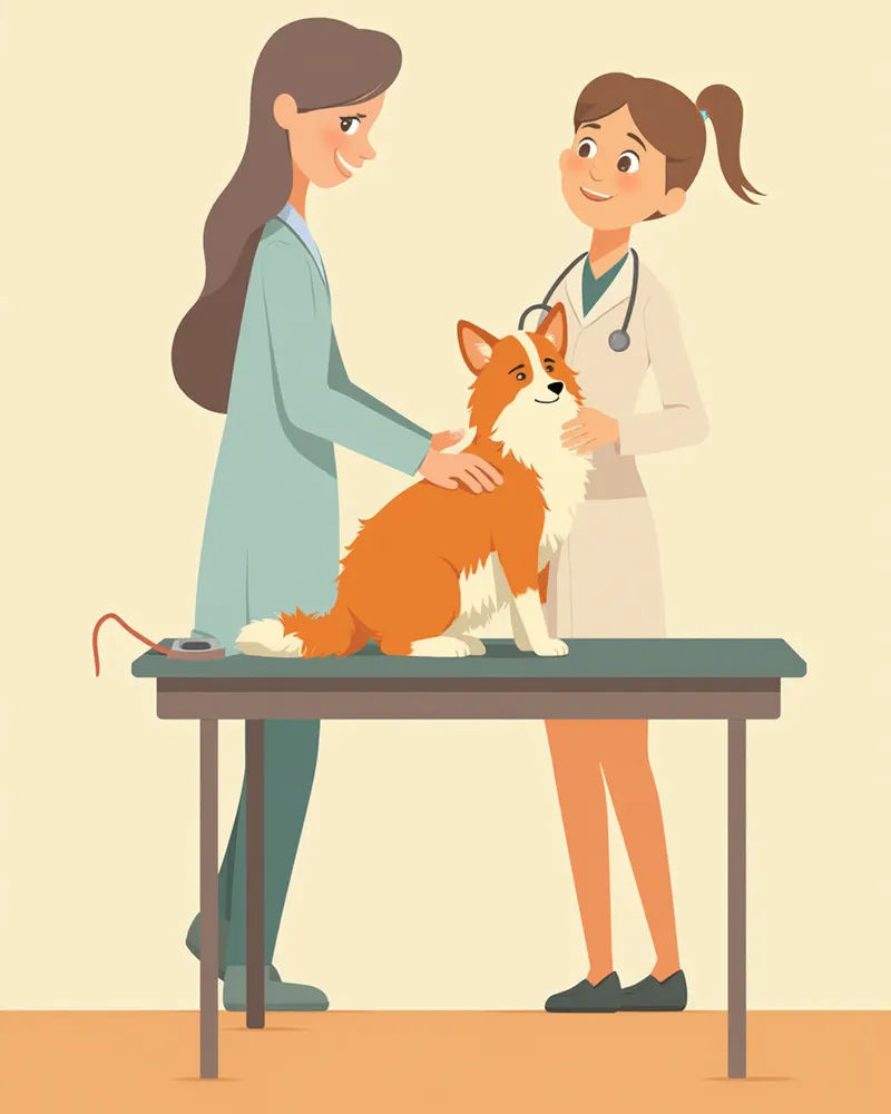 수의사가 콜리의 피부 상태를 확인하는 모습