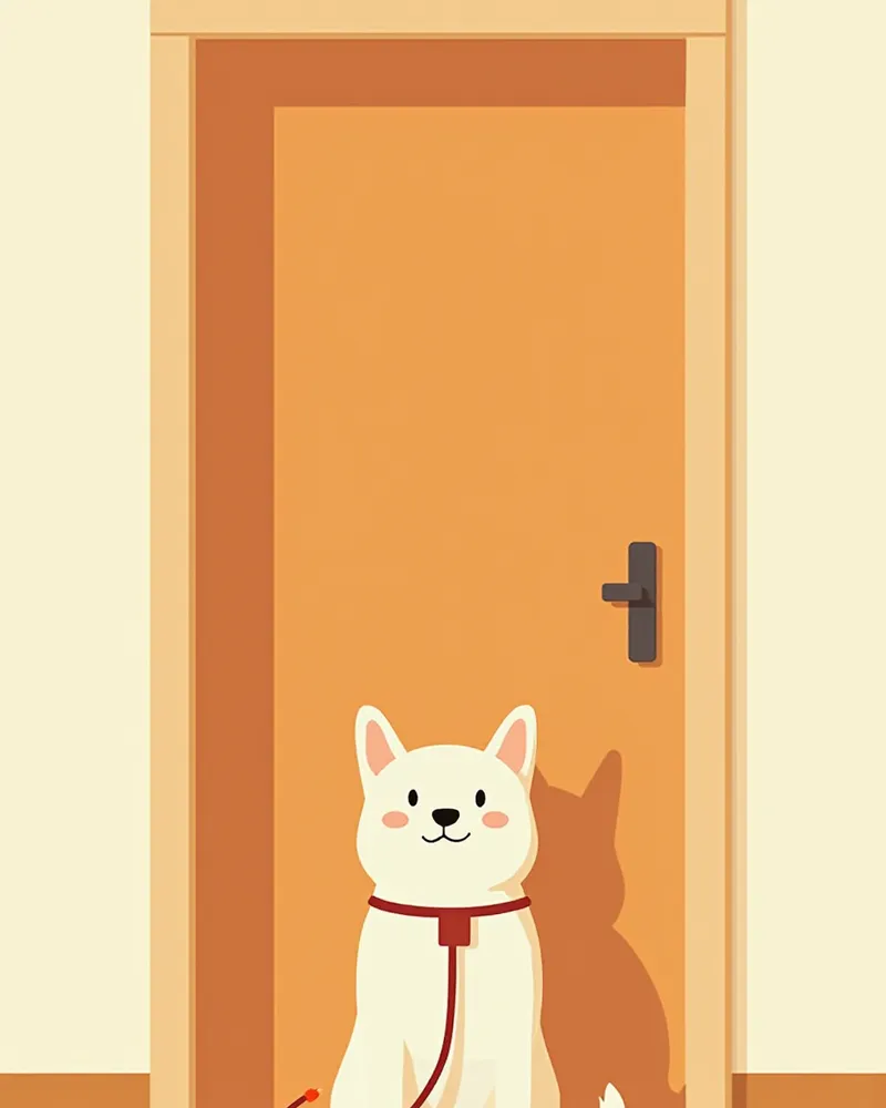 현관문 앞에서 앉아 기다리는 강아지