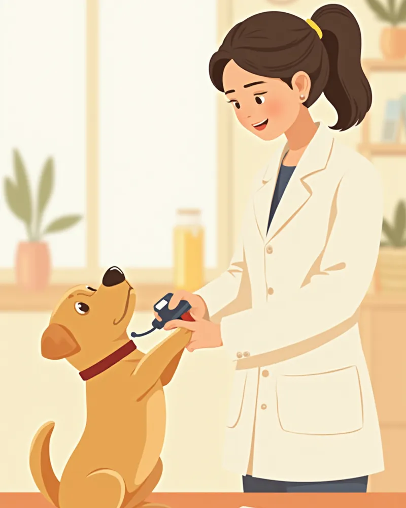 강아지의 발을 검사하고 있는 수의사