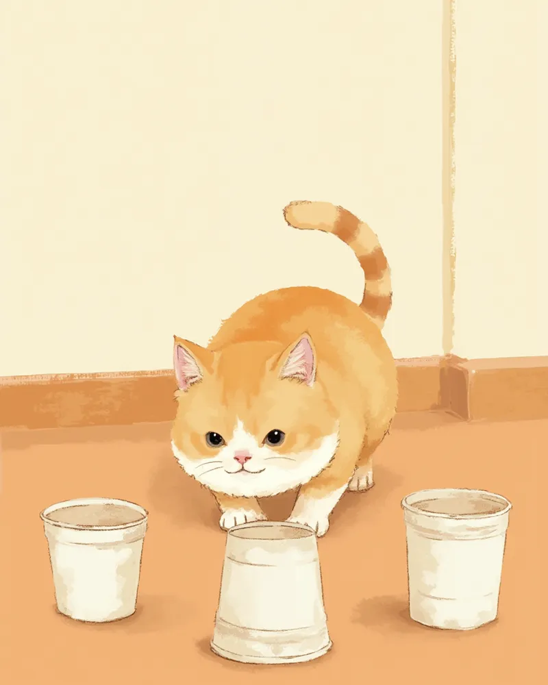 종이컵 후각 놀이를 하는 노묘