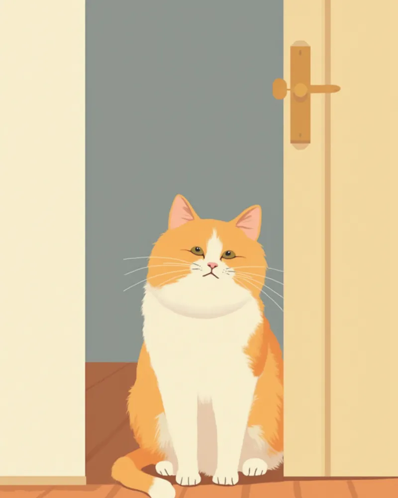 어두운 방에서 벽을 응시하는 노령 고양이