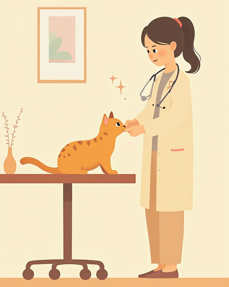 동물병원에서 검진을 받고 있는 노령 고양이