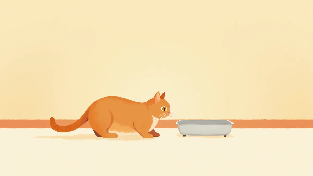 노묘가 낮은 입구의 화장실로 다가가는 모습