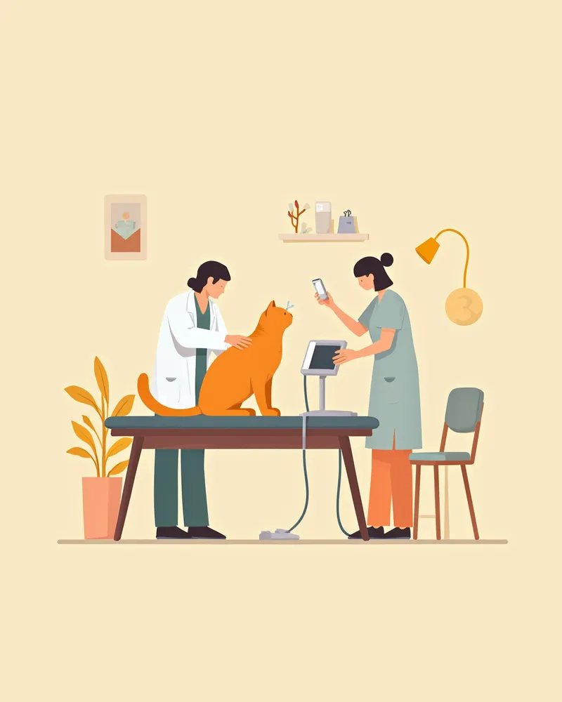 수의사가 노묘를 부드럽게 검진하는 모습