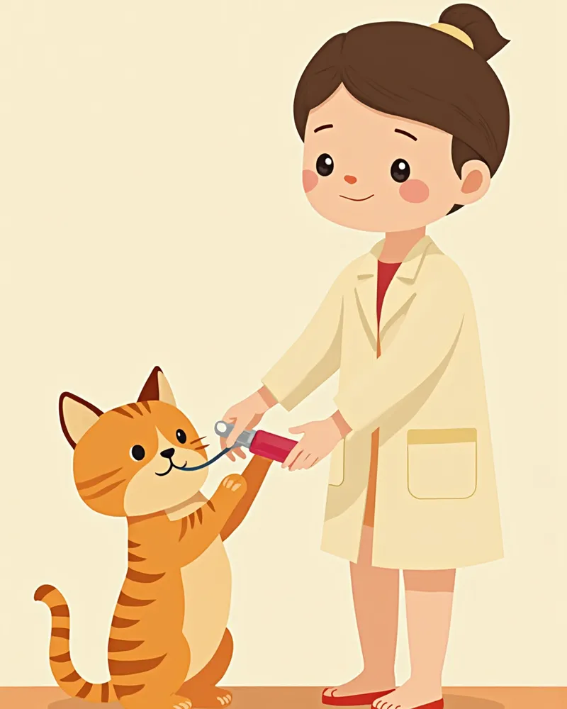 수의사에게 혈액검사를 받는 노묘