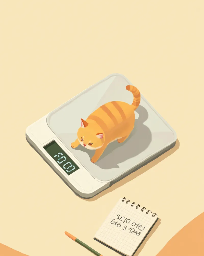 집에서 체중을 재고 기록하는 노묘의 모습