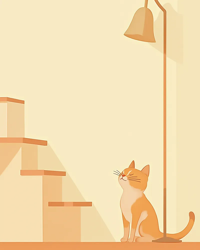 계단 앞에서 주저하는 노령 고양이