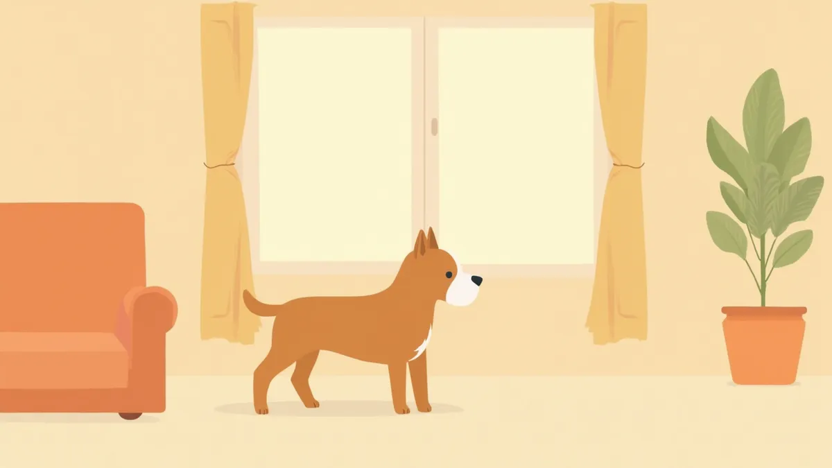 노견이 거실에서 멍하게 한곳을 응시하는 모습