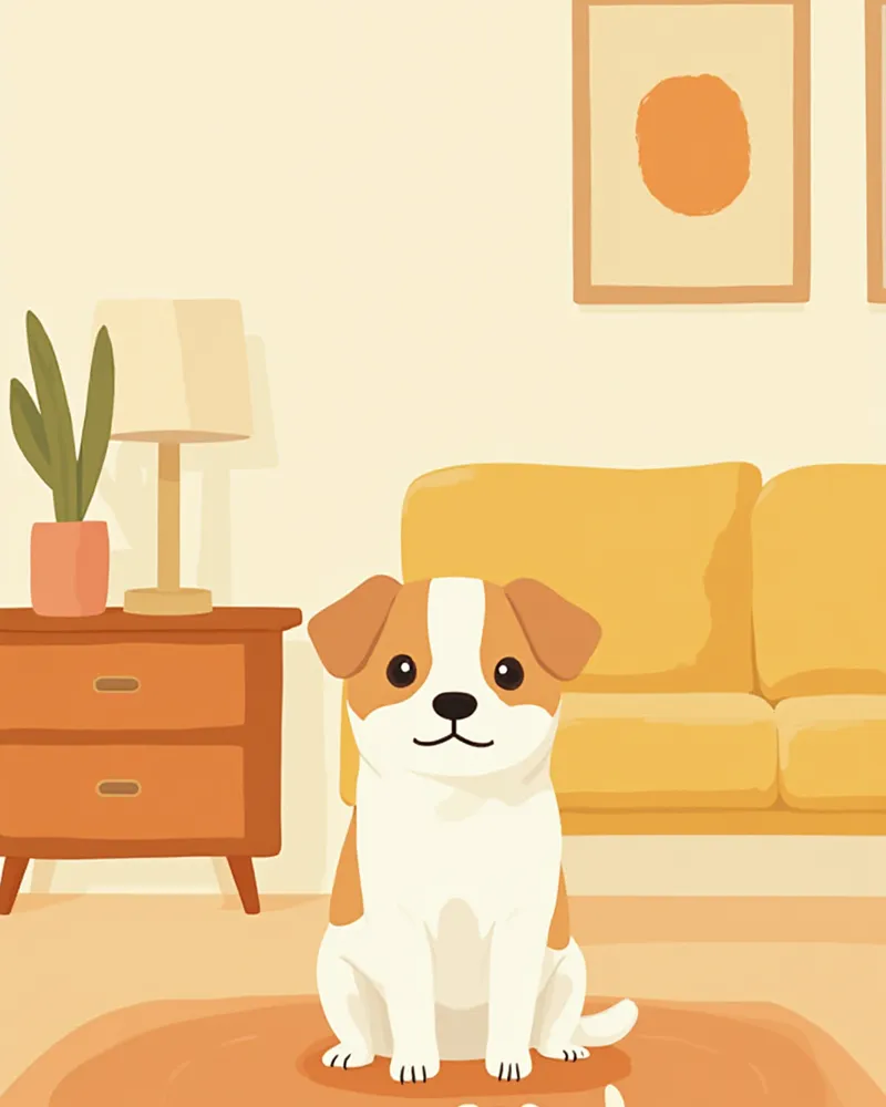 노견이 장난감을 앞에 두고 관심 없이 앉아 있는 모습