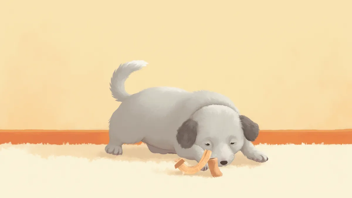 퍼즐 장난감을 탐색하는 노견