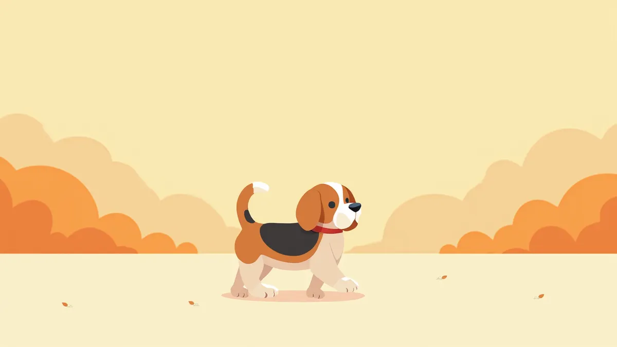 잔디 위에서 천천히 걷는 노령견