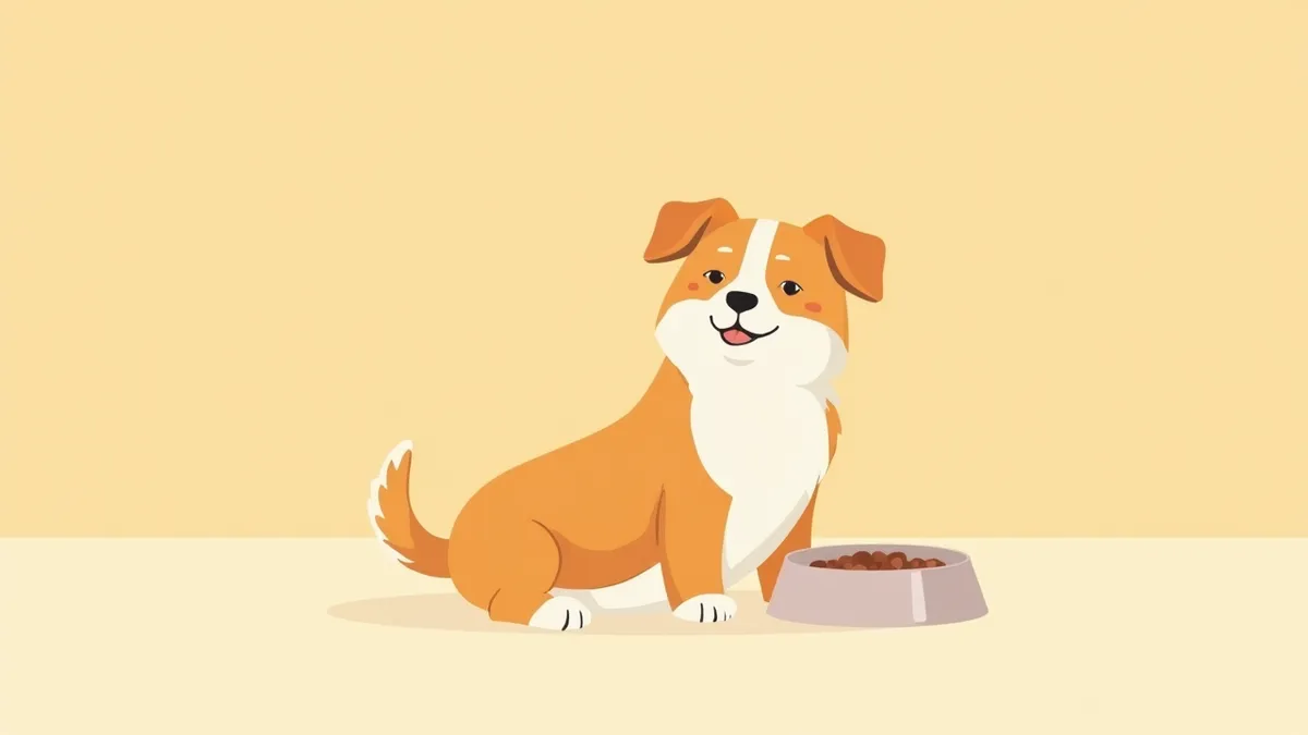 사료 그릇 옆에 앉아 있는 건강한 노령견