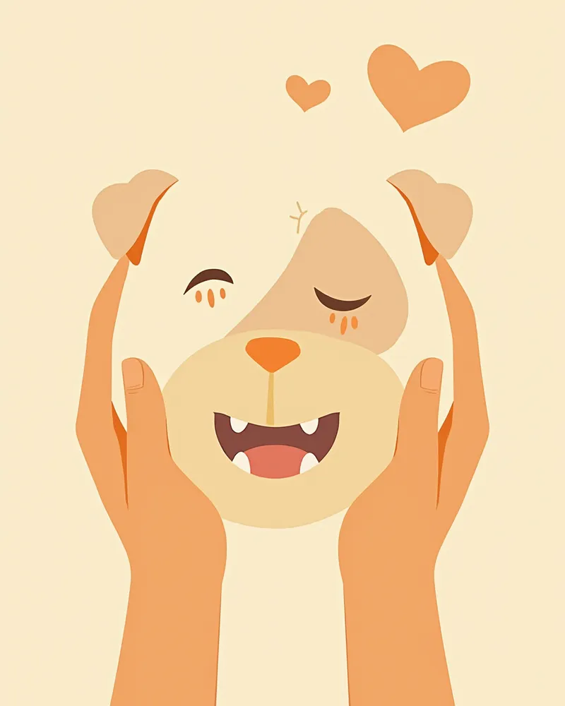 보호자의 보살핌을 받는 노령견 일러스트