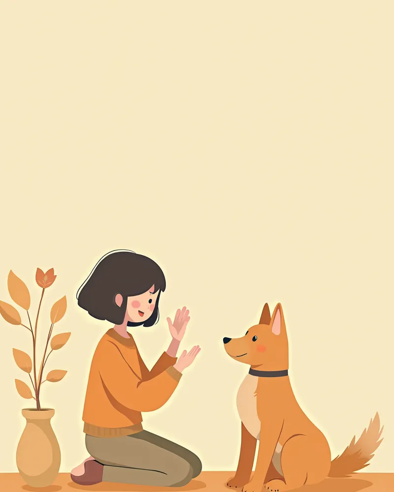 보호자가 수신호로 노령견과 소통하는 모습