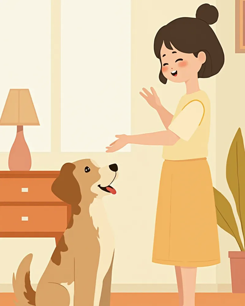 손짓으로 노령견과 소통하는 보호자