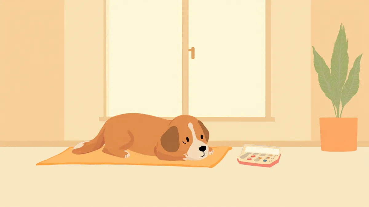 약통 옆에 누워있는 노견의 평온한 모습