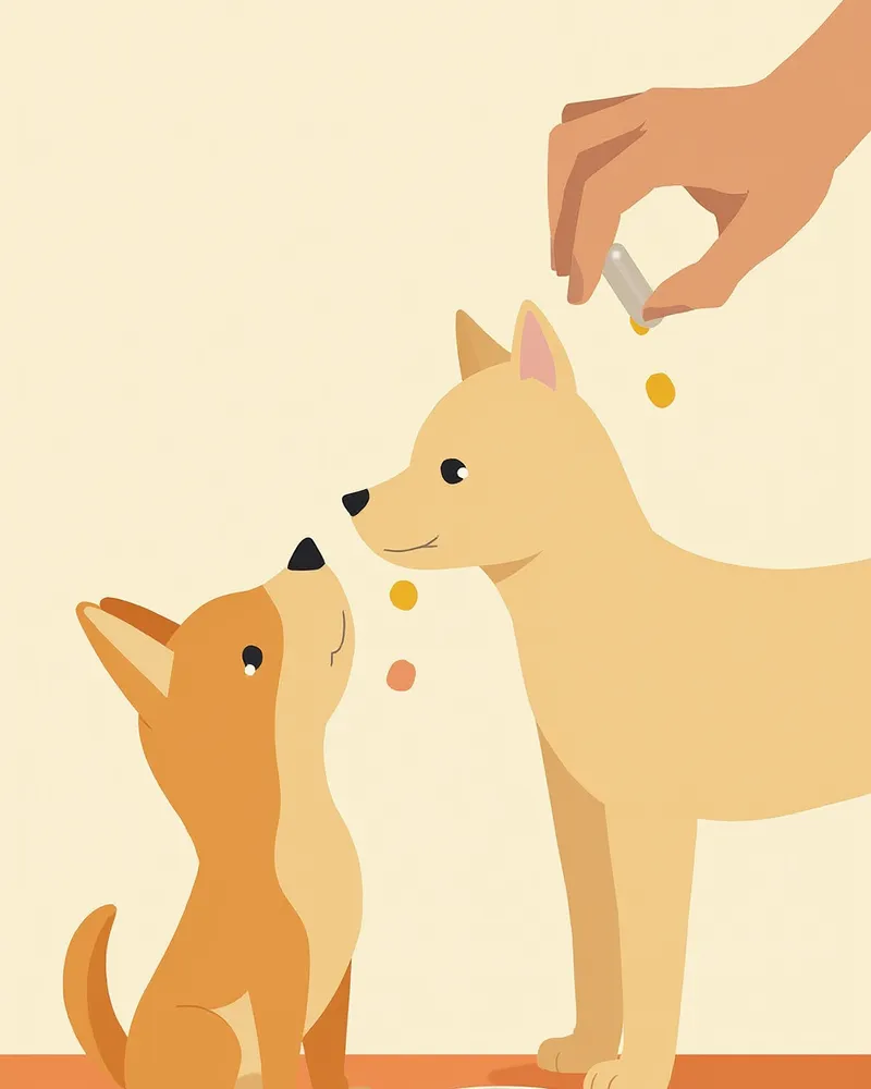 간식과 함께 약을 먹이는 보호자의 손