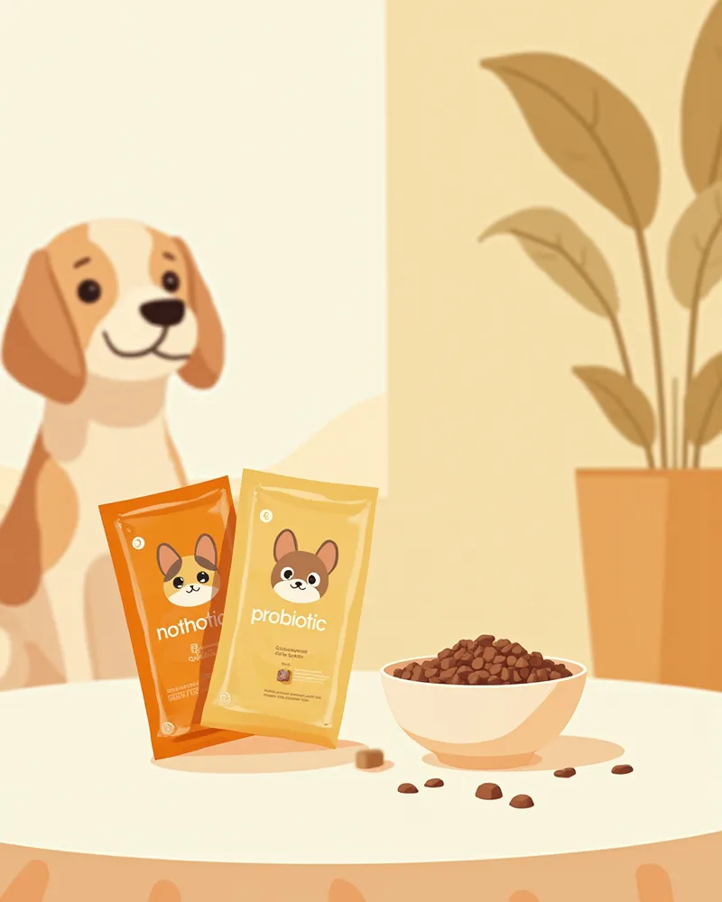 노령견 식기 옆에 놓인 두 가지 유산균 포