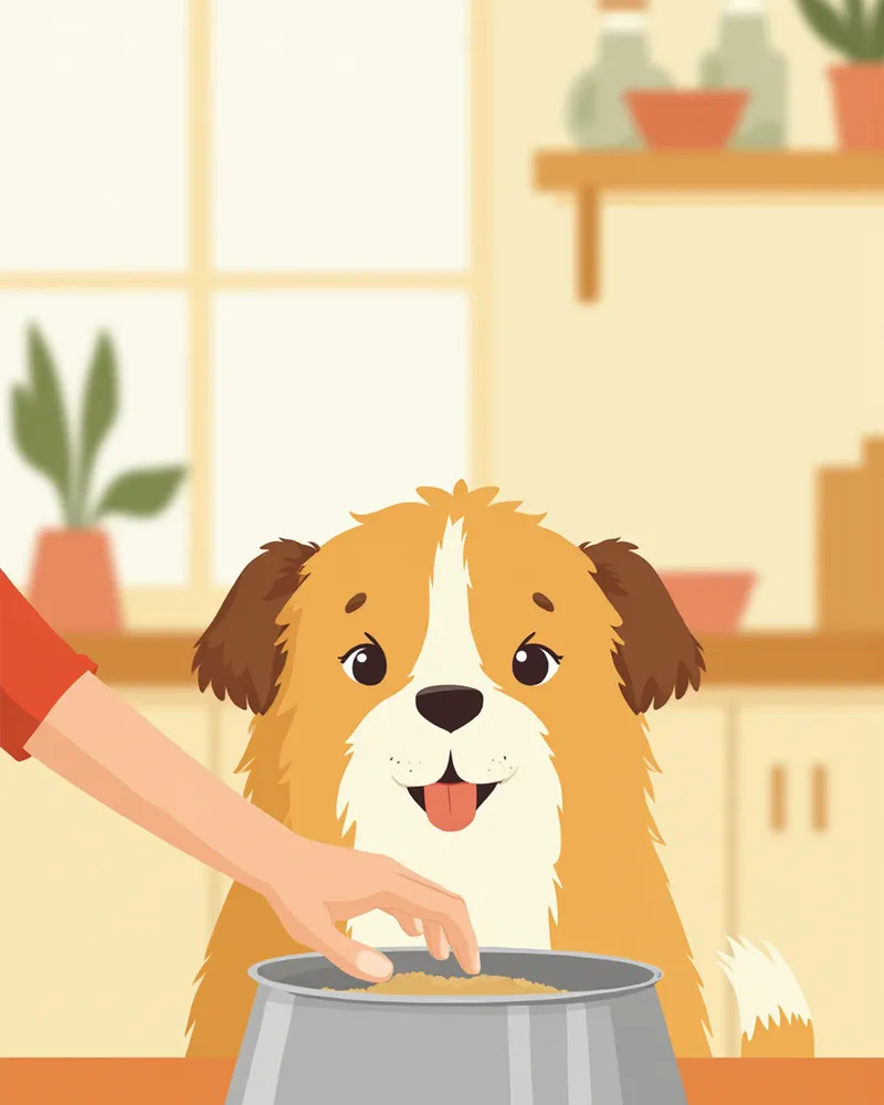 사료에 섞은 유산균을 먹는 노령견