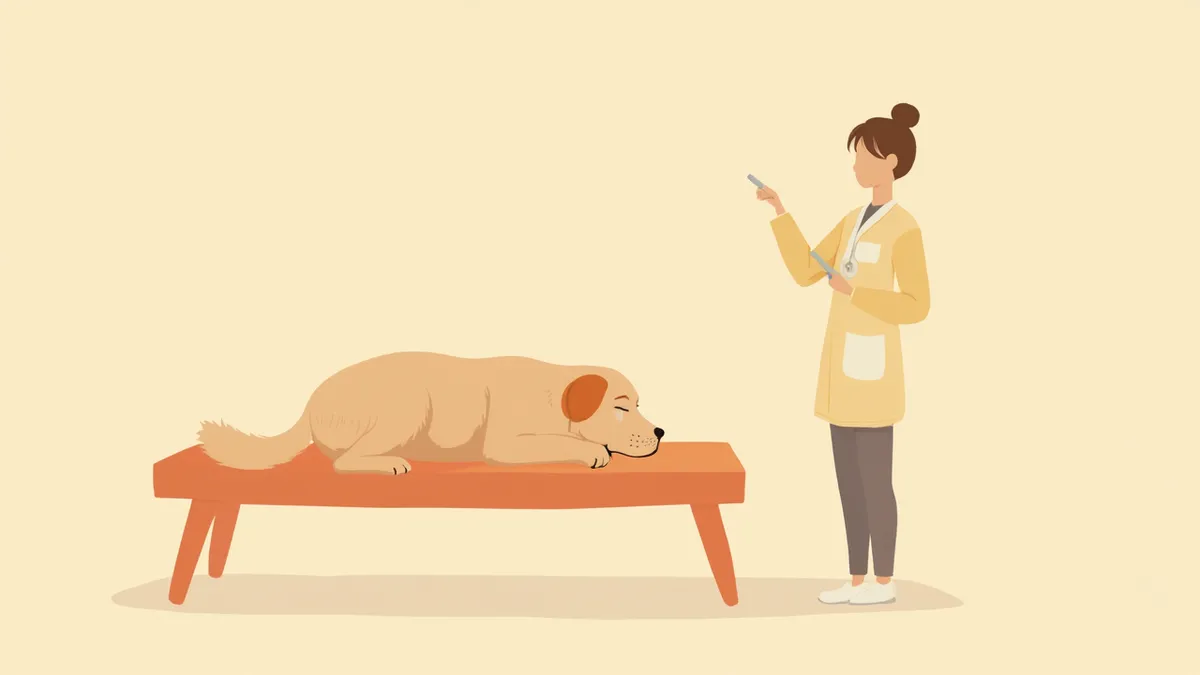 동물병원 대기실에서 보호자와 함께 있는 노령견