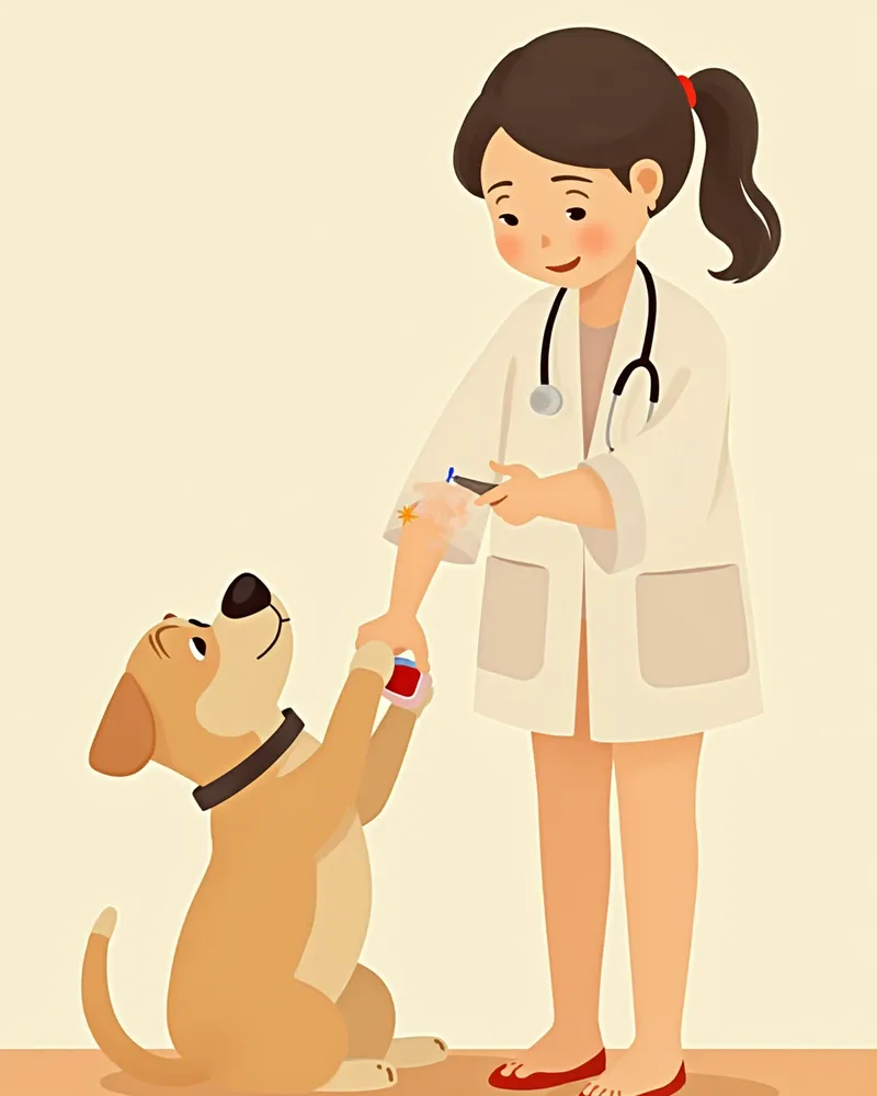 노령견의 앞다리에서 혈액을 채취하는 수의사