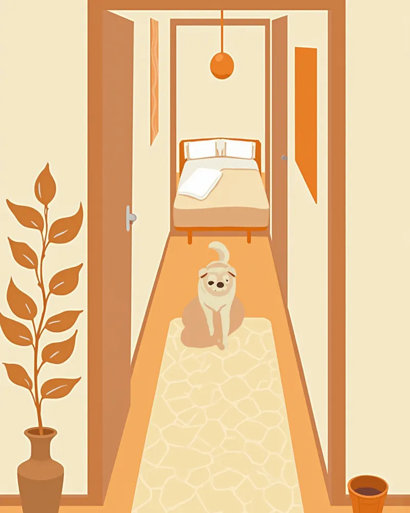 물그릇부터 잠자리까지 이어진 미끄럼 방지 매트 동선