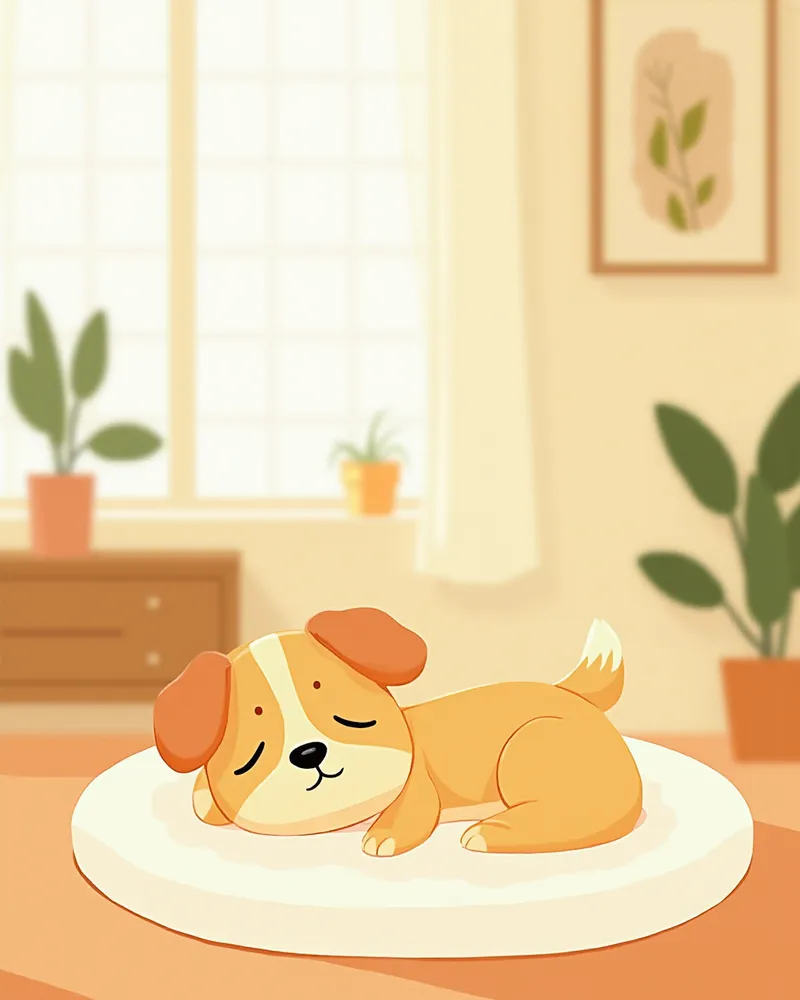 거실에서 편안하게 쉬고 있는 강아지