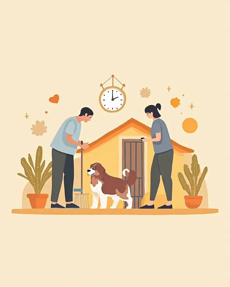 보호소에서 견사 청소를 돕는 봉사자