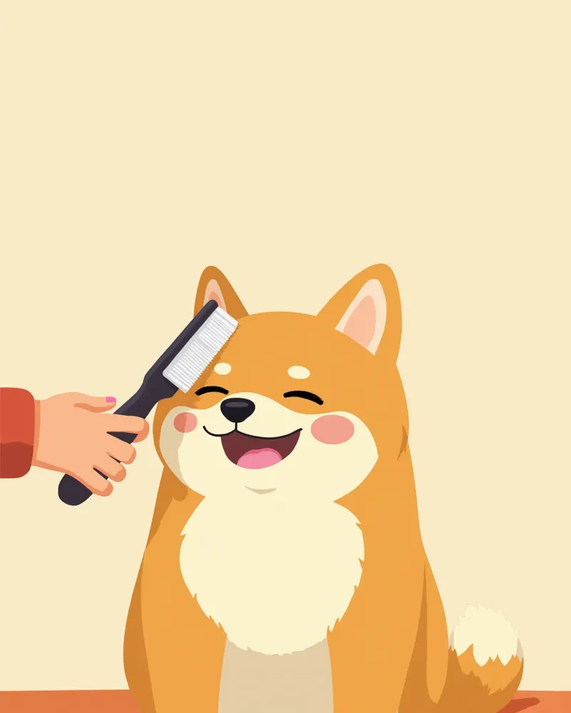 보호자에게 브러싱을 받고 있는 시바이누