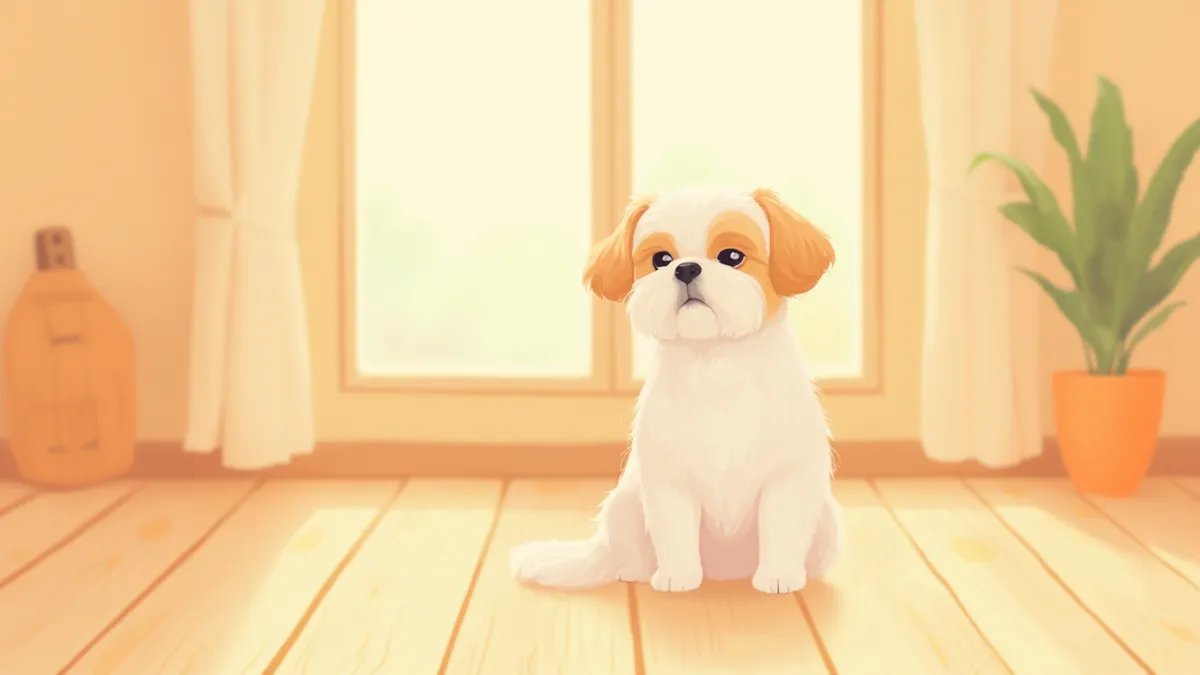 집에서 편안하게 앉아 있는 시츄