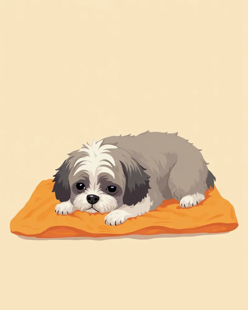 편안하게 쉬고 있는 노령 시츄