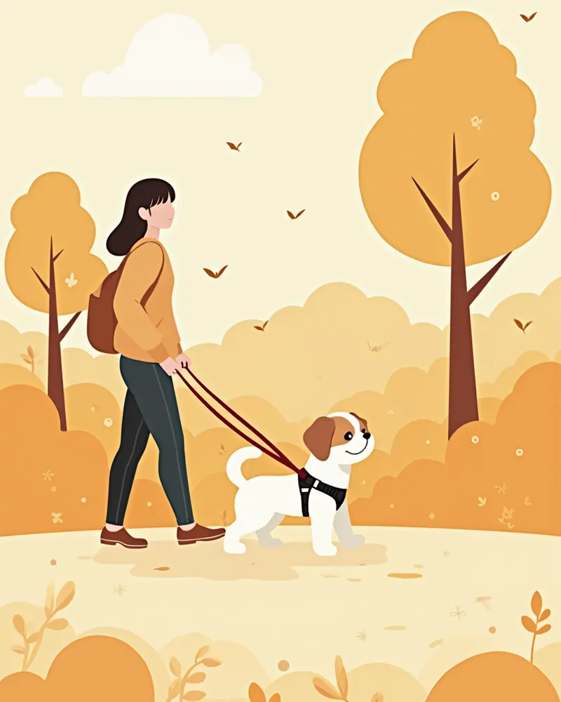 가슴줄을 한 시츄 산책 모습