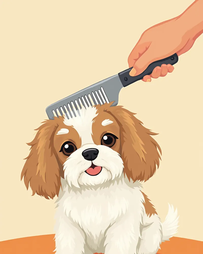 콤으로 시츄 속털을 빗어주는 모습