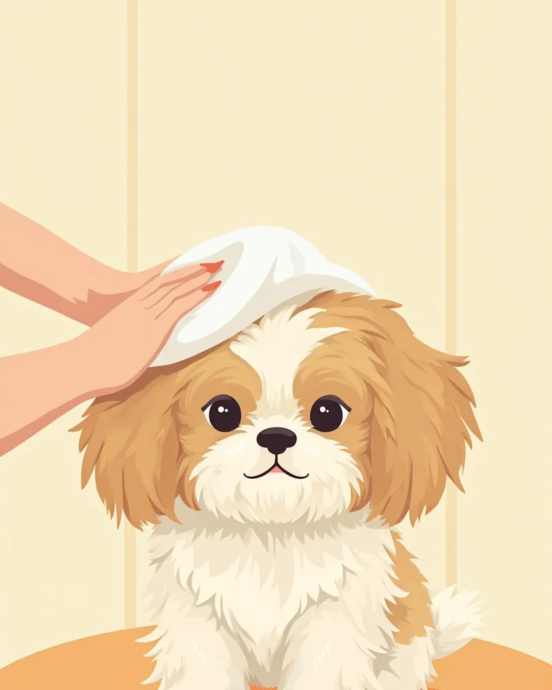 목욕 후 수건으로 물기를 닦이는 시츄