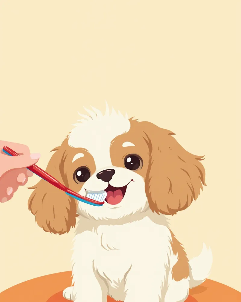 양치를 하고 있는 시츄 강아지