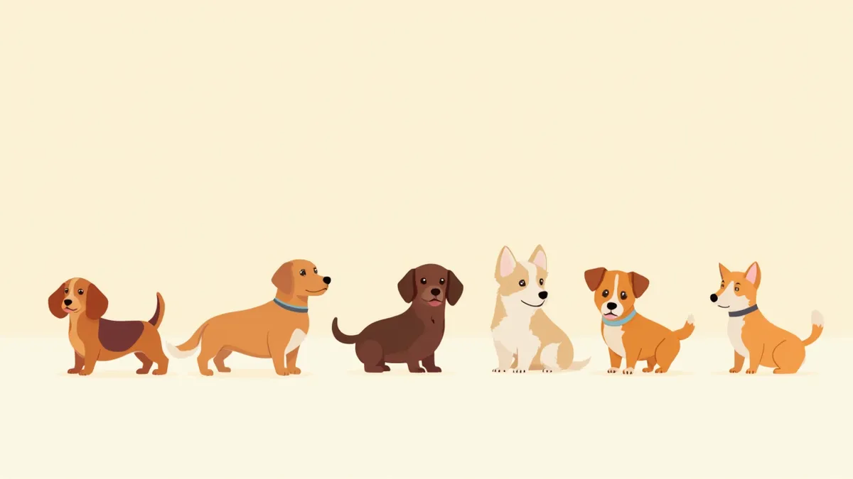 다리 짧은 대표 품종들이 나란히 서 있는 모습