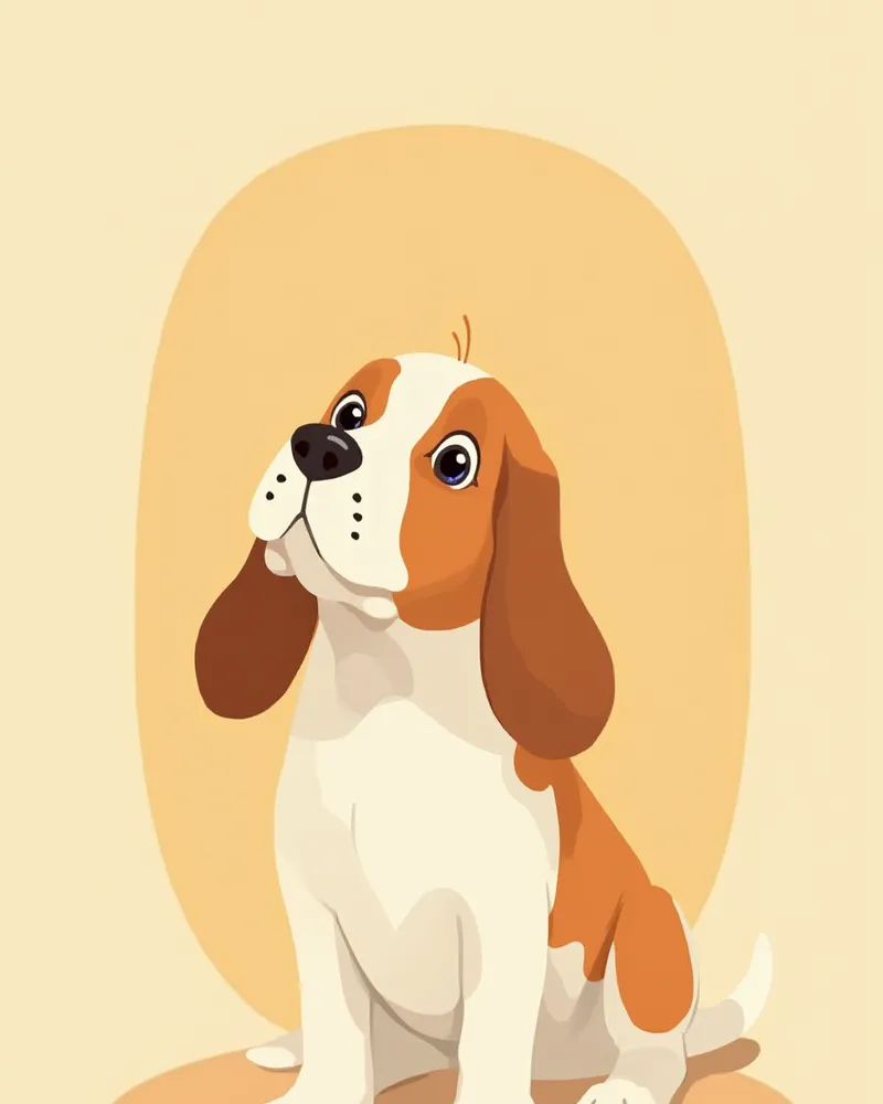 앉아서 올려다보는 바셋 하운드