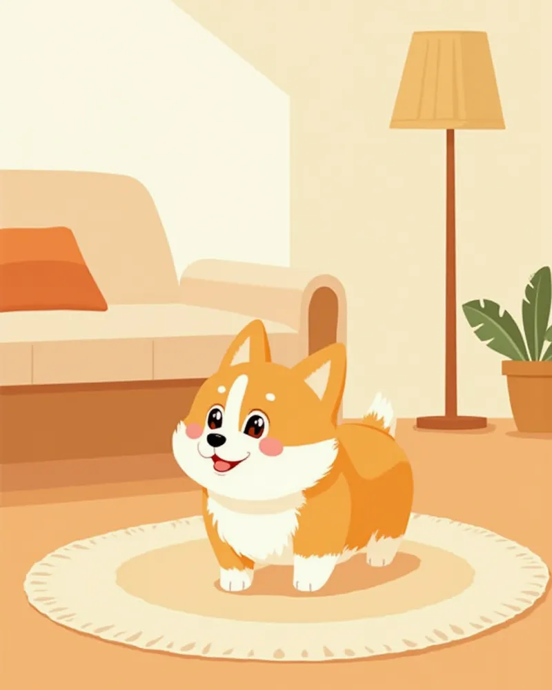 미끄럼 방지 매트 위를 걷는 코기와 소파 옆 반려견 슬로프