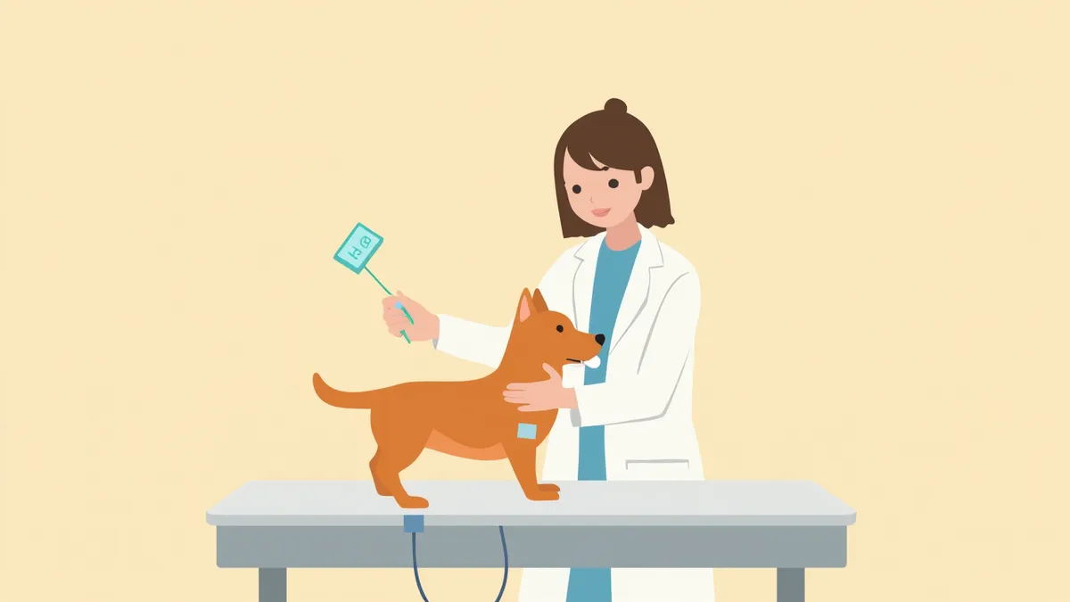 수의사가 진정 중인 강아지를 모니터링하는 모습