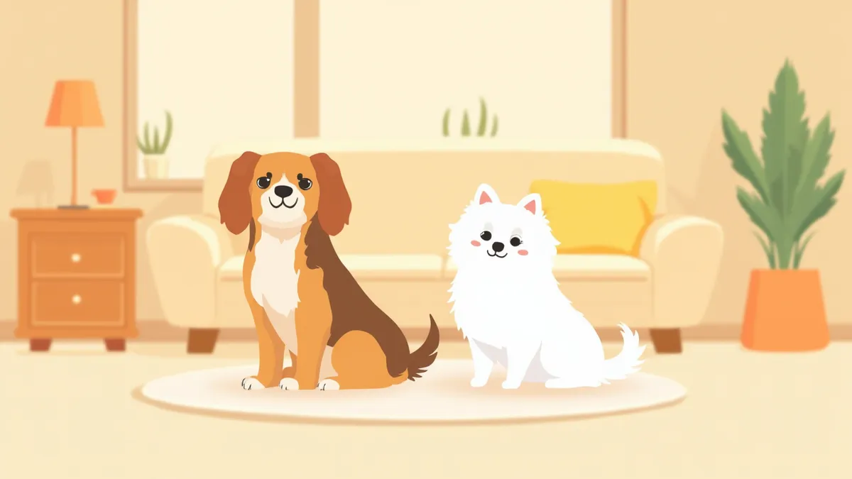 단모종 비글과 장모종 말티즈가 나란히 앉아 있는 모습