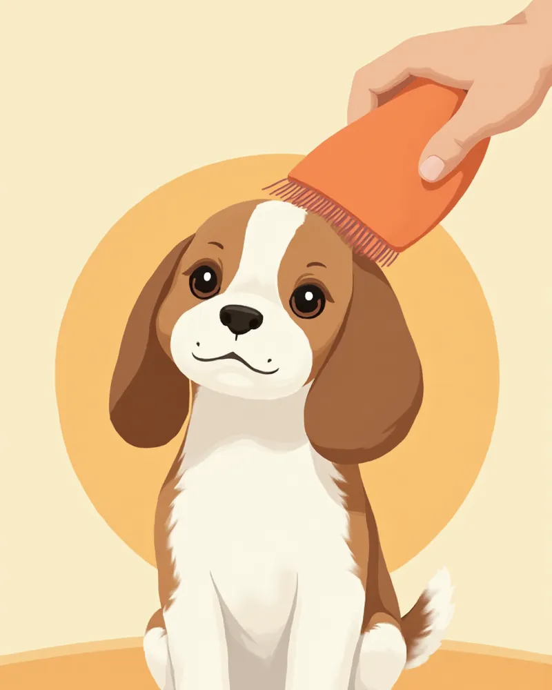 러버 브러시로 단모종 비글의 털을 빗어주는 모습