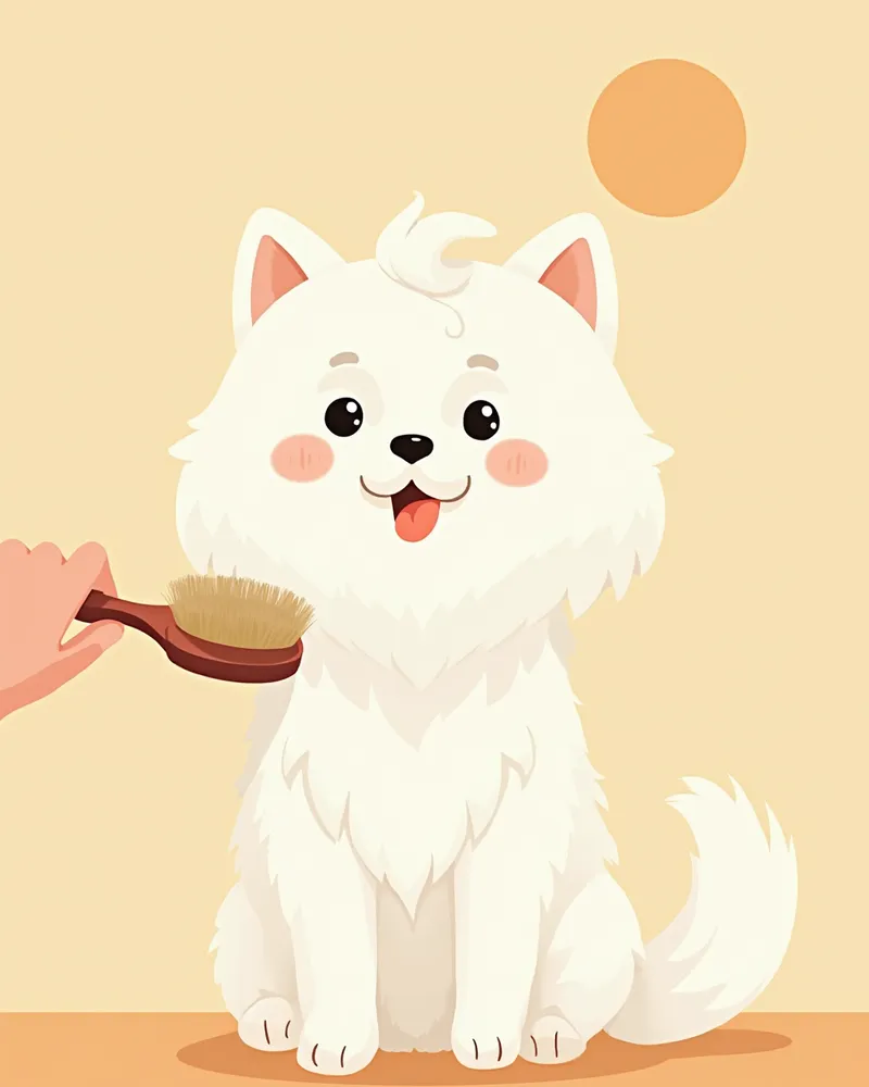 슬리커 브러시로 장모종 말티즈의 긴 털을 빗어주는 모습