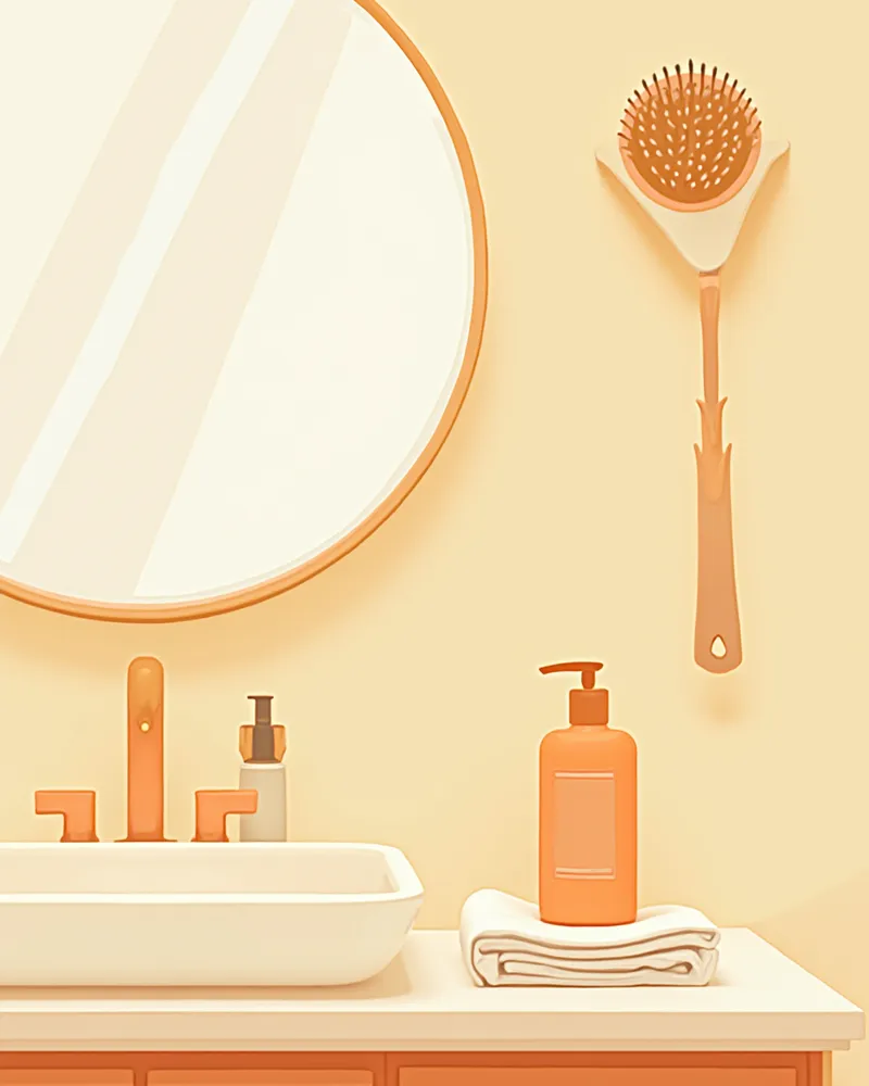 홈 그루밍을 위한 빗·샴푸·수건이 정돈된 모습