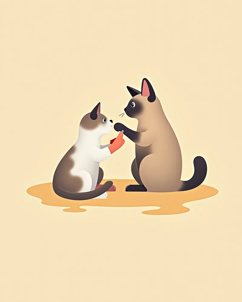 수의사에게 건강검진을 받는 샴 고양이