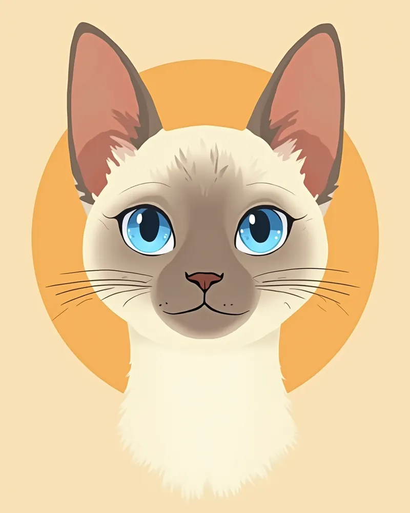 샴 고양이의 얼굴 구조를 보여주는 일러스트