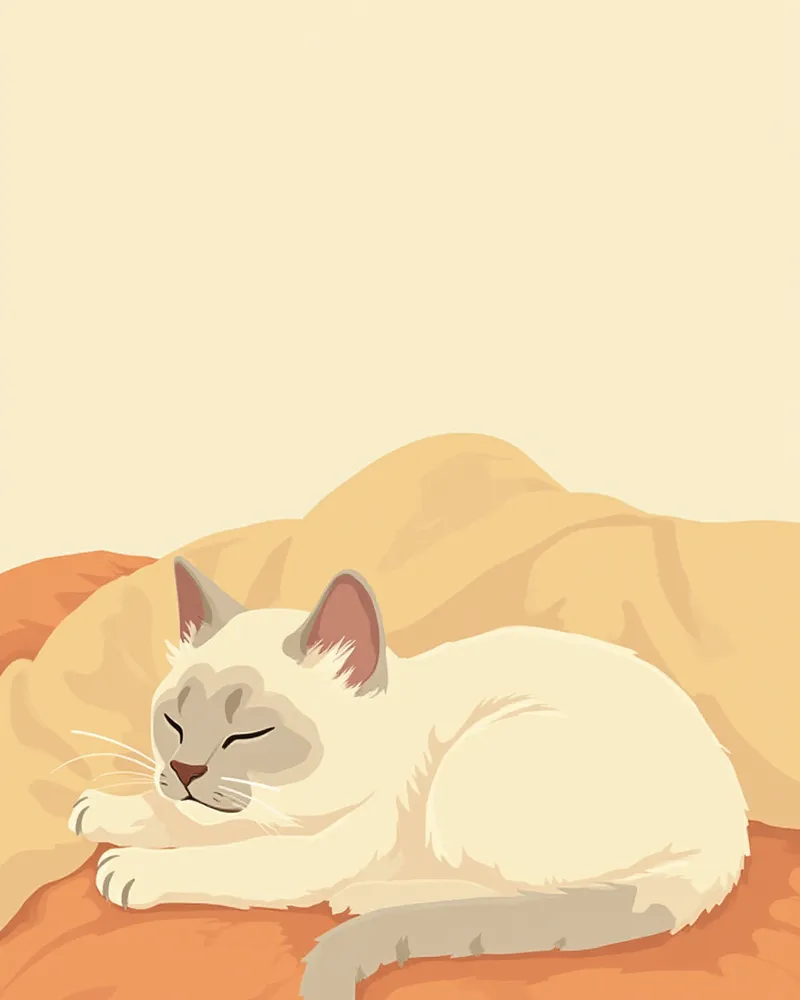 담요 위에서 편안하게 쉬고 있는 샴 고양이