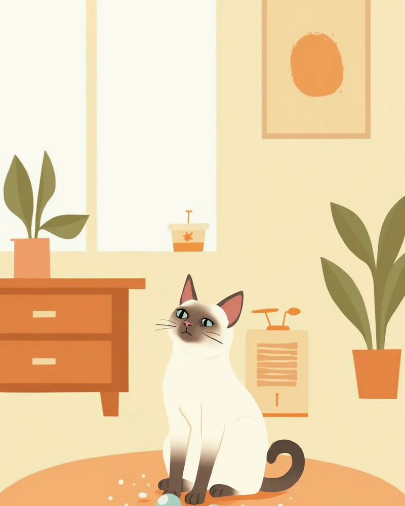 깨끗한 실내에서 장난감을 가지고 노는 샴 고양이