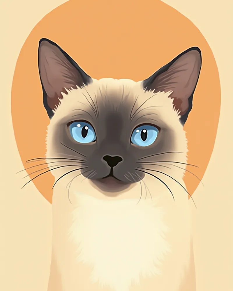 샴 고양이의 얼굴 포인트와 짧은 털결 클로즈업